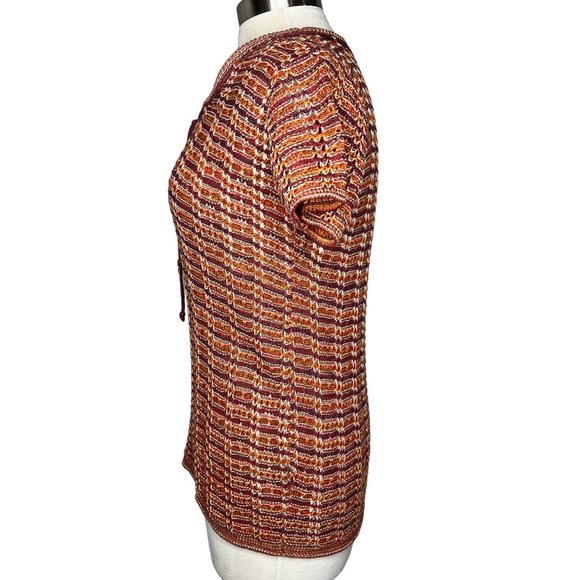 Sabra knit sweater pull over stretch nautical brown short sleeve round neck - Picture 5 of 11